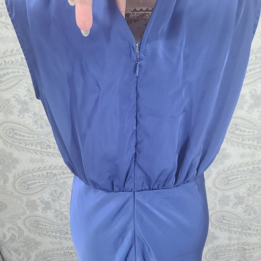Lulus elegant classic mock neck satin sleeveless maxi dress blue Size Large - Picture 7 of 13
